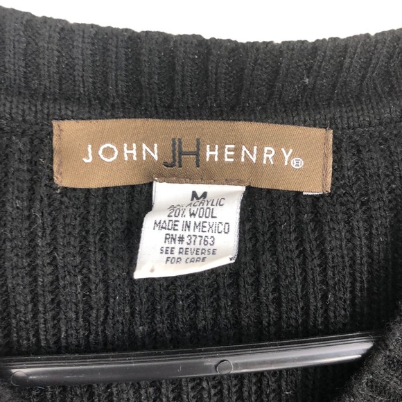 John Henry Wool Blend Sweater Vest, Golf Vest, Cable Knit Pattern SZ M Black - Picture 5 of 5